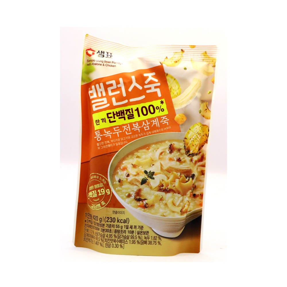 컵죽 캠핑 혼밥 샘표 밸런스 통녹두 전복 삼계죽 420gx12입 : sunmart25