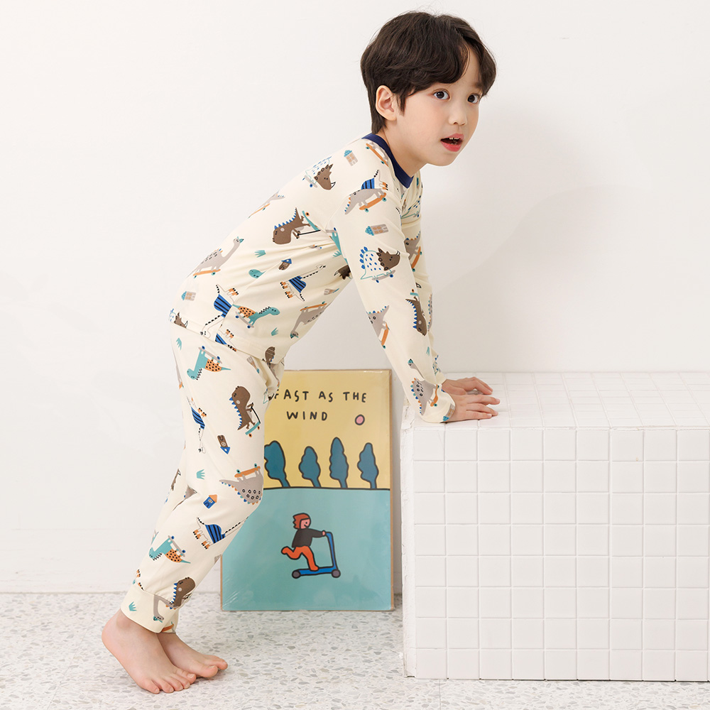 마벨슈슈 씽씽디노 소프트웜 피치스판 파자마세트 내복 내의 실내복 상하세트 : 마벨슈슈