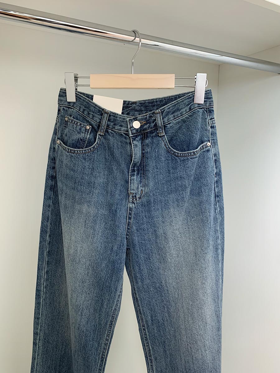 모어덴 캣브러쉬 워싱 하이웨스트 와이드 사계절 데님 팬츠 1color : 나이브실루엣