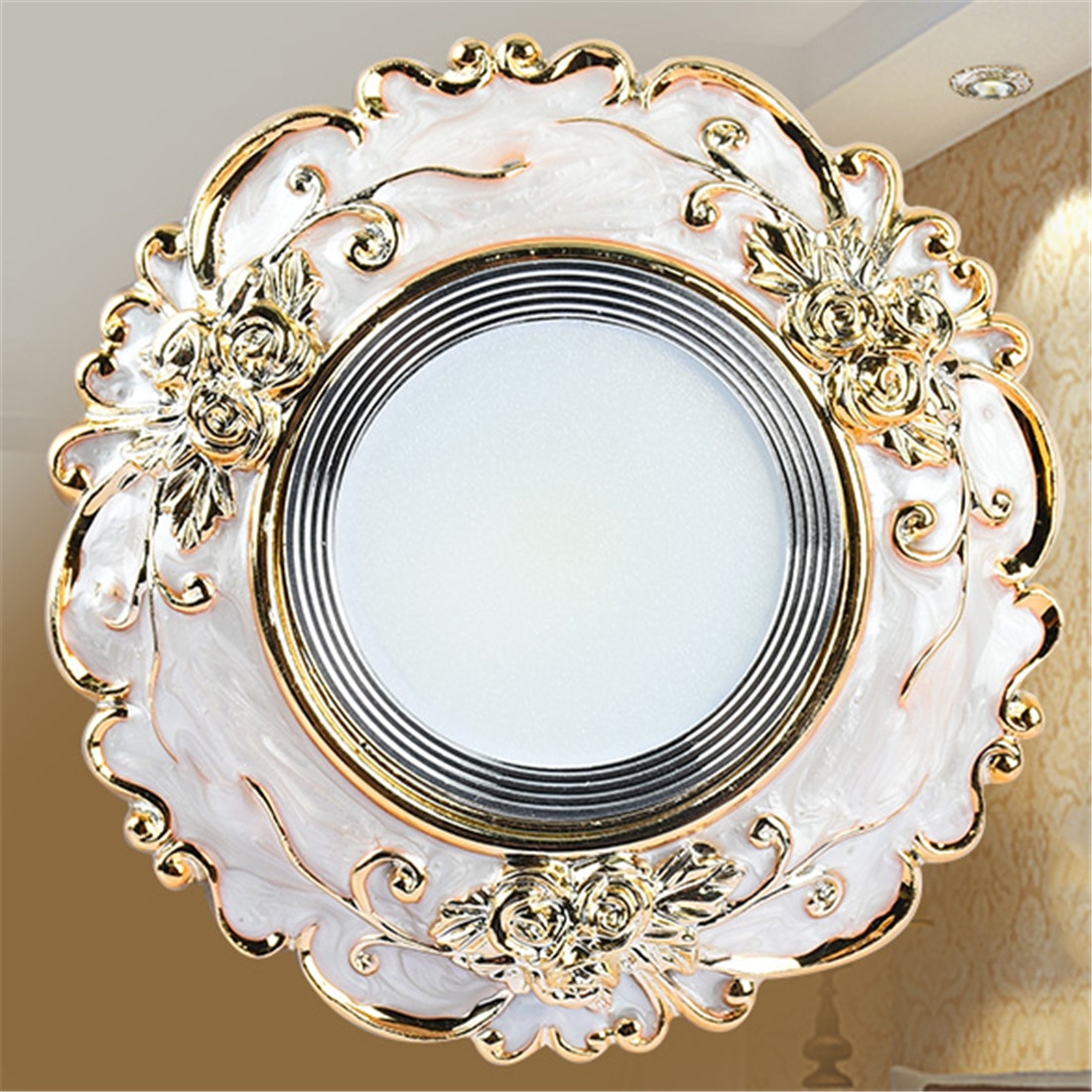 Art Deco 수지 황금 꽃 패턴 Cob Led 다운라이트 실내 가정 거실 통로 매입형 스폿 램프 8cm 홀 220V 3W 5W 7W : 더블유컴퍼니K