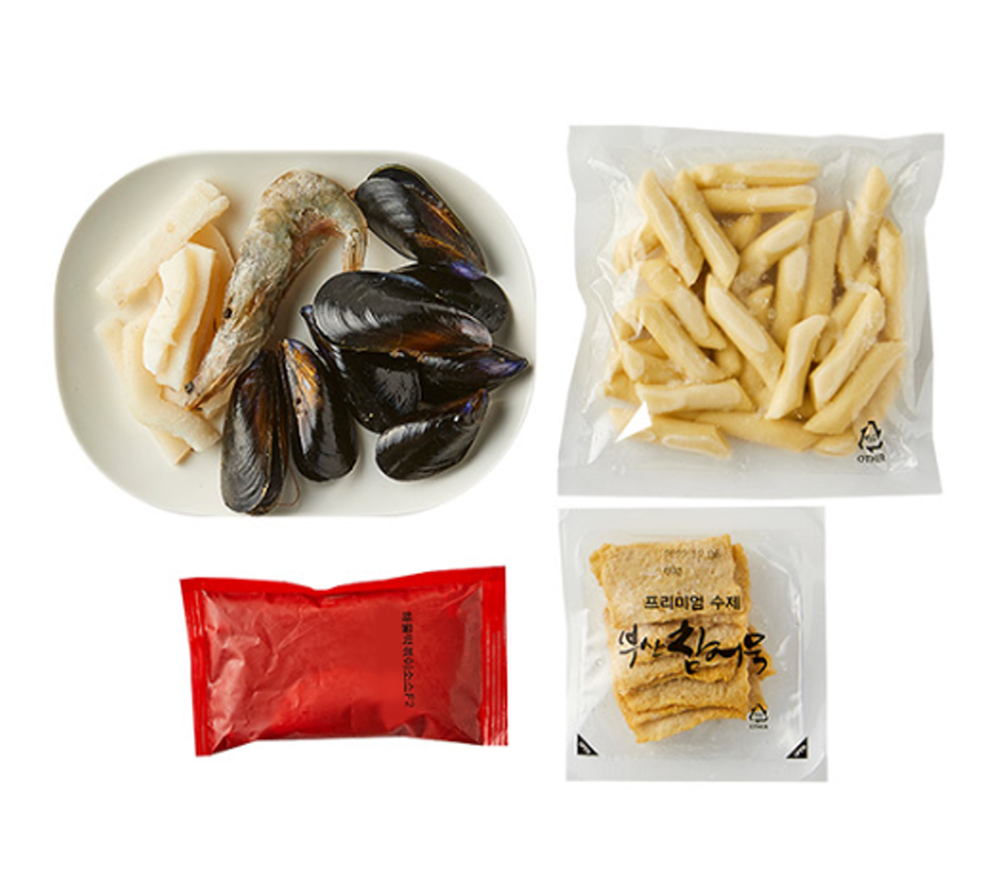 해물국물떡볶이 모노쉐프 610g 오뎅 어묵 홍합 밀떡 쌀떡 누들 즉석 새우 원팩 밀키트 : AI FOOD