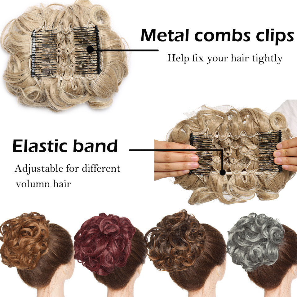 부분가발 HAIRRO 곱슬 머리 연장 합성 헤어 조각 큰 빗 클립 Chignon Updo 커버 피스 번 : 카멜리야