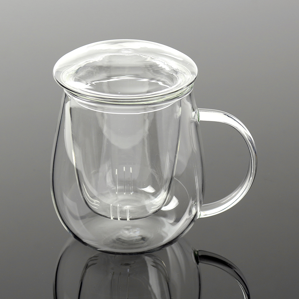 내열 유리 티머그 차 거름망 뚜껑 유리컵 머그컵 머그잔 찻잔 티메이커 티포트 500ml : 키알리