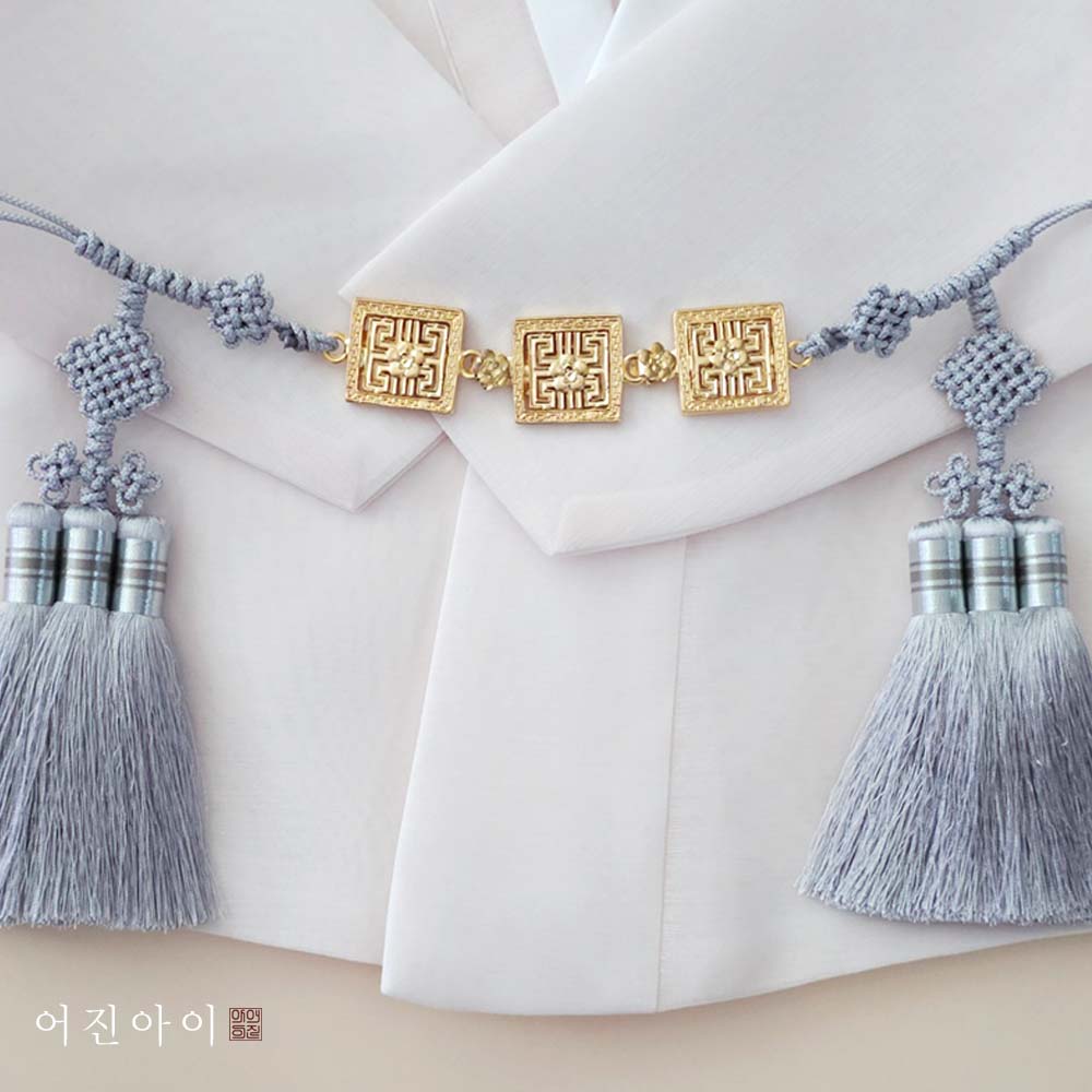 유신 사각금장식 매듭술띠 (베이지 그레이 화이트) : 어진아이