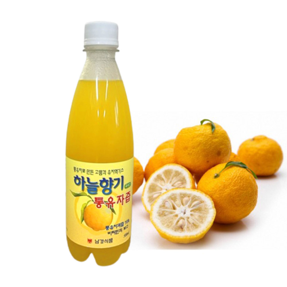 하늘향기 통유자즙 1병(500ml) 무농약 껍질째 갈아만든 유자청 유자액 무농약 유자에이드 : 낙천상회
