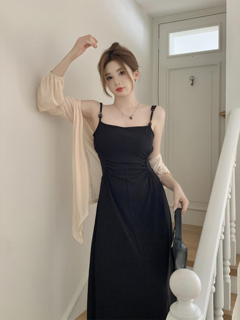 여성 데일리 폴로 카라 가디건 여름 감이있 서스펜더 원피스 발목까지 오 : 뉴욕시골총각