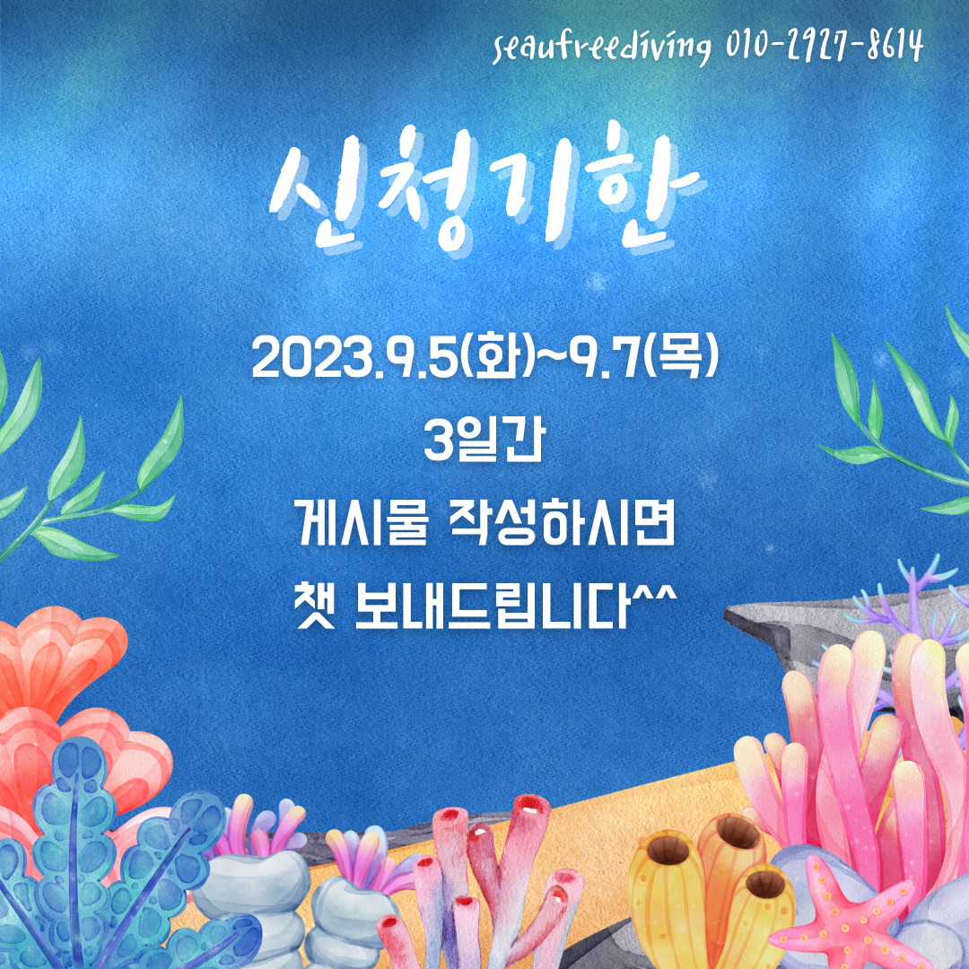 9월 프리다이빙 체험권(동두천알뜰맘 제휴) : 씨유 프리다이빙