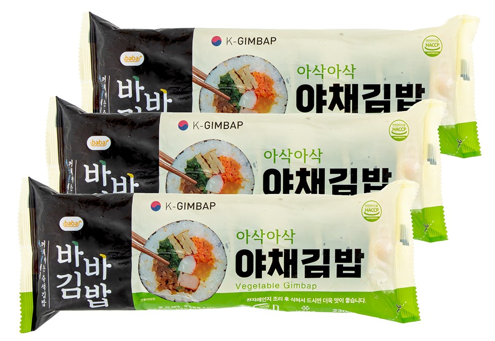 올곧 즉석밥 바바김밥 야채김밥 (냉동) 3개입 230g : MONDAY NIGHT