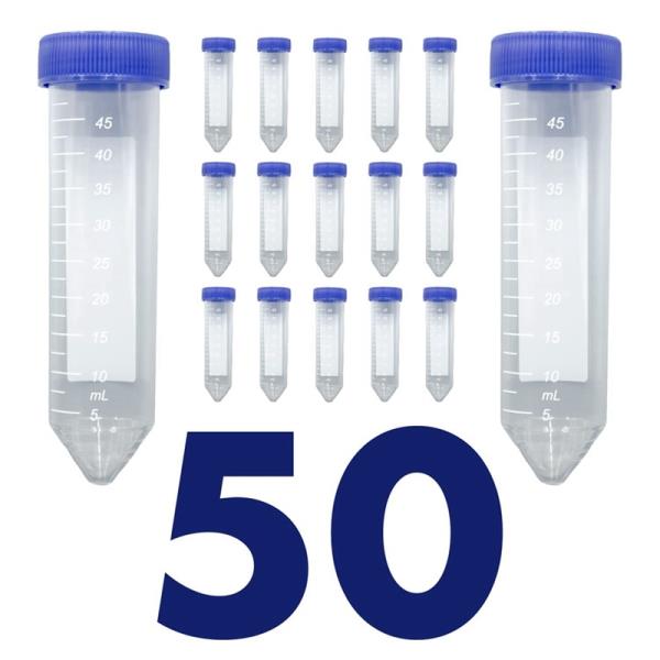 과학적인 원추형 원심분리기 튜브, 나사 캡이 있는 플라스틱 테스트 뚜껑이 멸균 50ml, 팩 : 사오이엔지