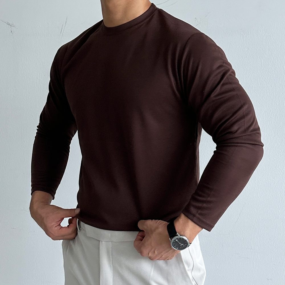 남자 머슬핏 긴팔 헬창옷 두꺼운 무지티 짐웨어 : 어필더핏