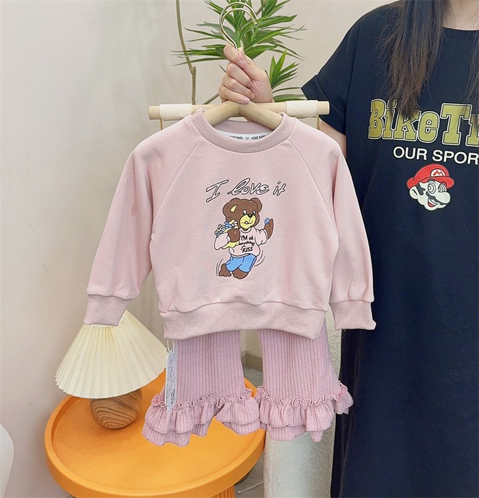 가을 아동 여아 럽잇 핑크 곰 상하복 유아 키즈 자매커플룩 어린이집등원룩 러블리 상하세트 : 마더스마켓