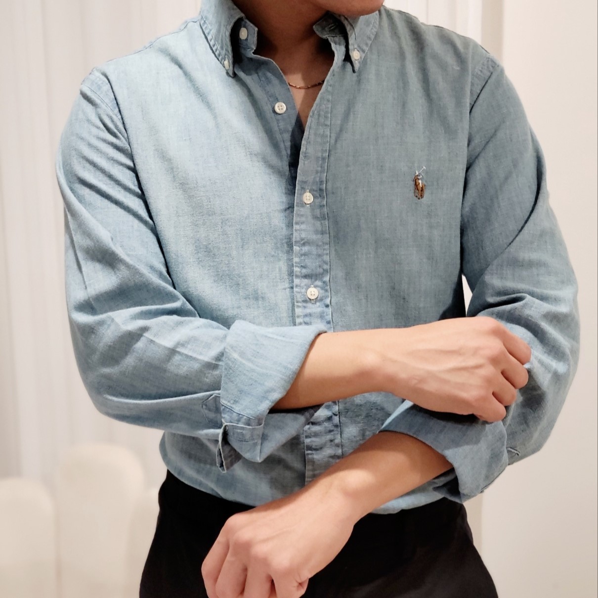 폴로 랄프로렌 남성 클래식핏 미디엄워시 샴브레이 데님 긴팔 셔츠 남자 : 나우인뉴욕