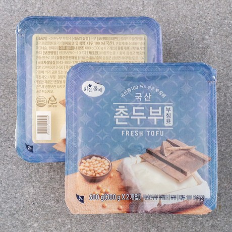 맑은물에 기타젓갈 국산콩 100% 촌두부 300g 2개 : Super Fresh