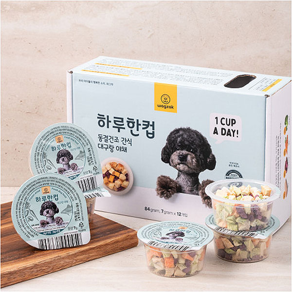 와그작 하루한컵 대구+야채 7gX12p 하루에 한번 다양한 동결건조 강아지 간식 : 로드펫