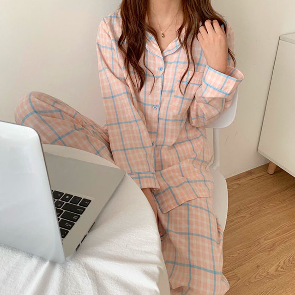 중학생 잠옷 청소년 초등고학년 체크 카라 파자마 긴팔 봄 가을 겨울 : 웃음컴퍼니