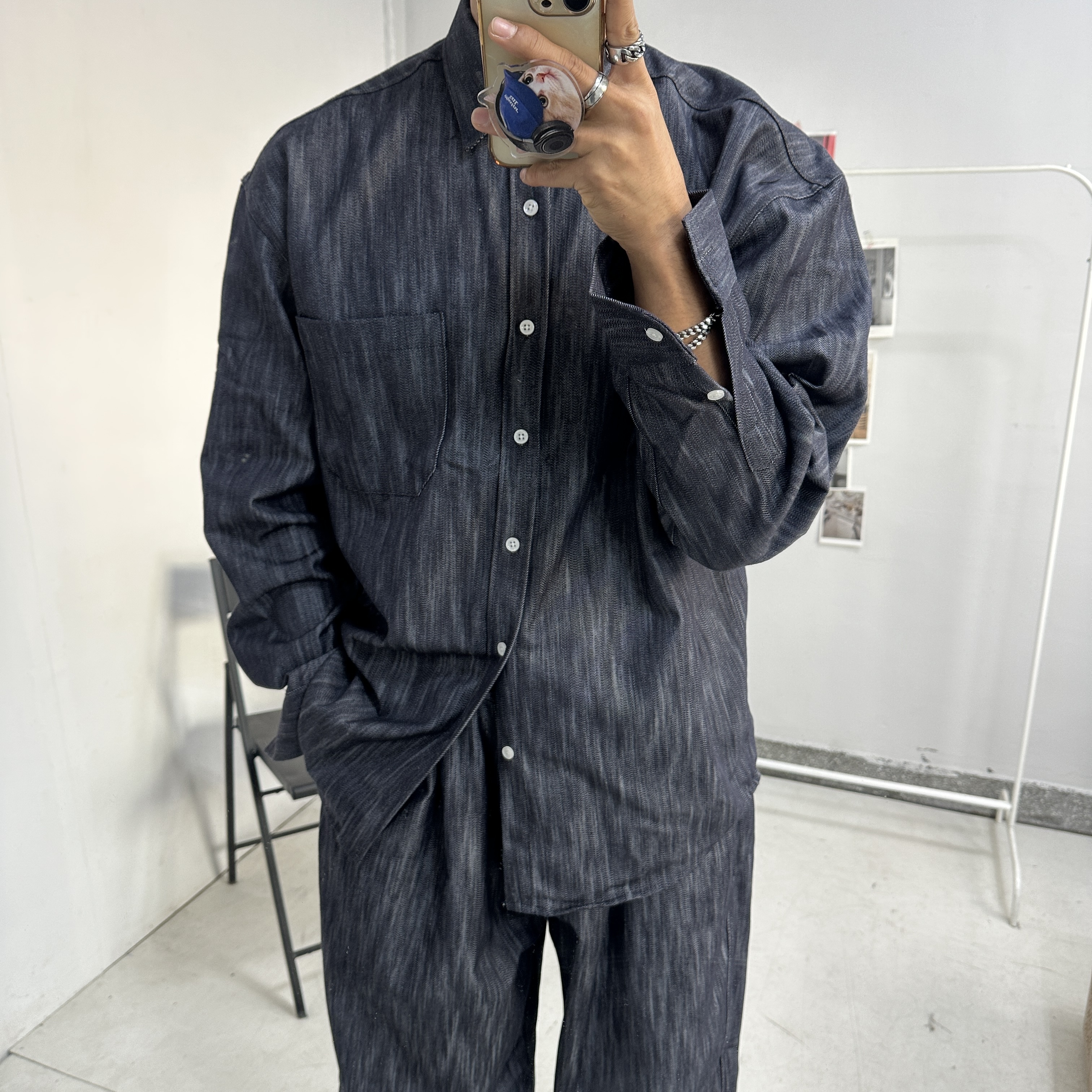 [세트가능] 23fw 슬라브 텍스쳐 오버핏 데님 셔츠 3color : 세르아우토