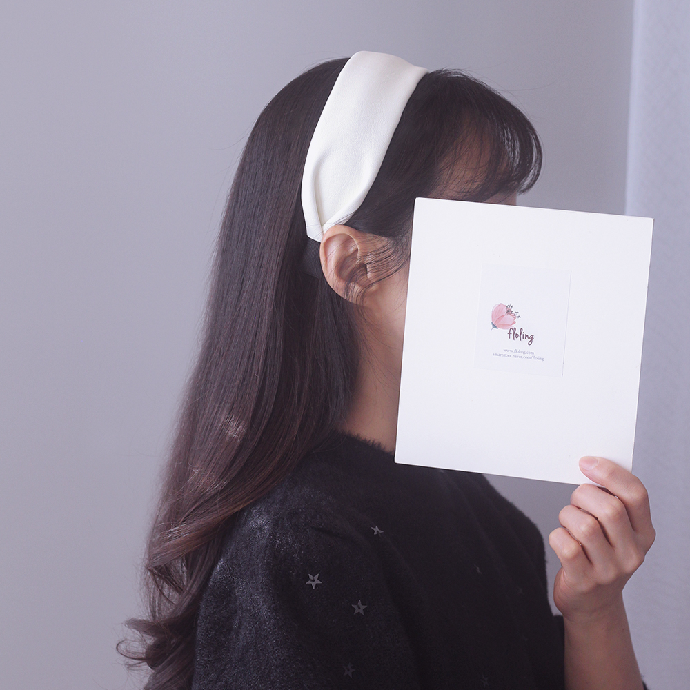 레트로비건 레더 가죽 반다나 헤어밴드 넓은 머리띠 : 플로링