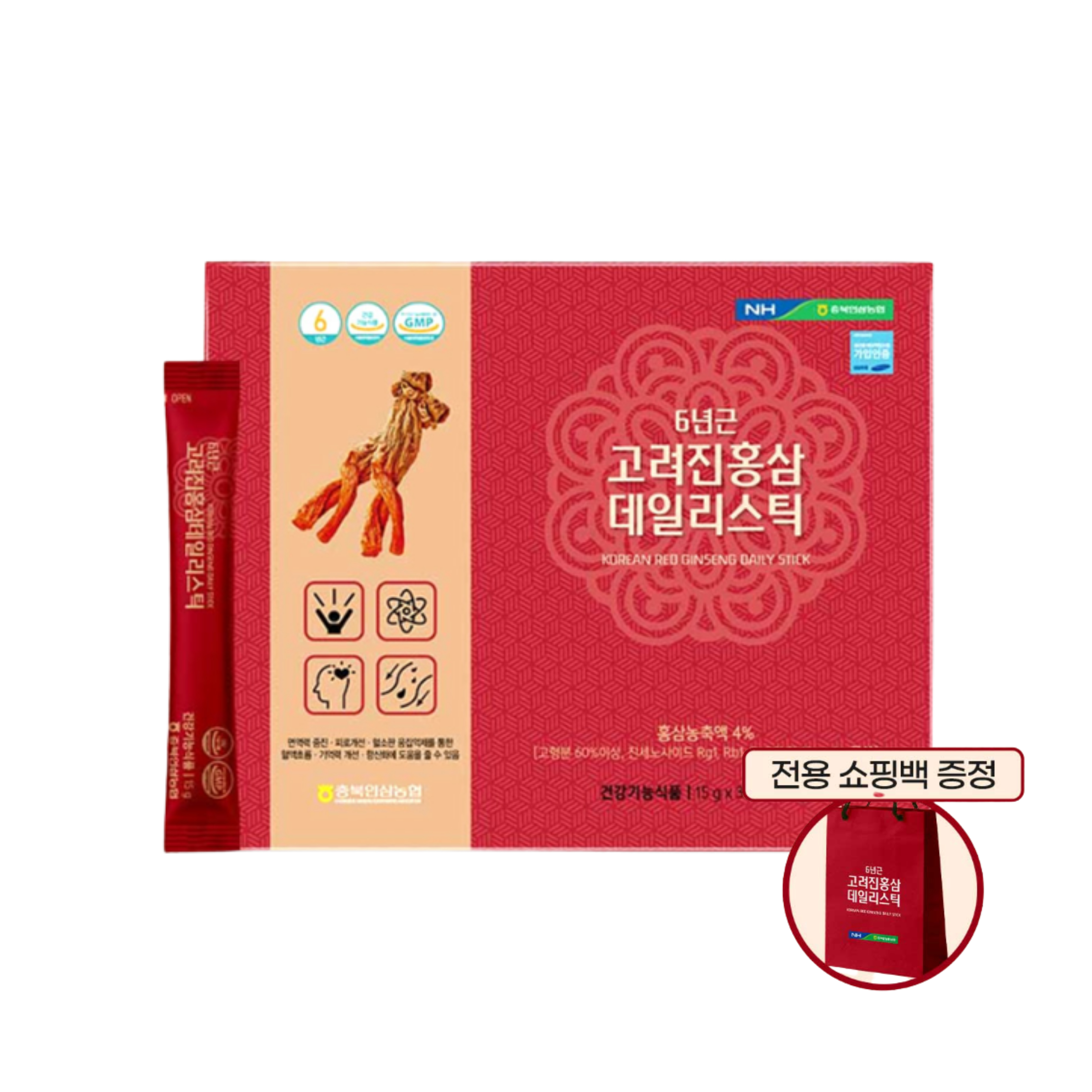 충북농협 6년근 고려진홍삼 데일리스틱 30포(쇼핑백 증정) : 올에이플러스39