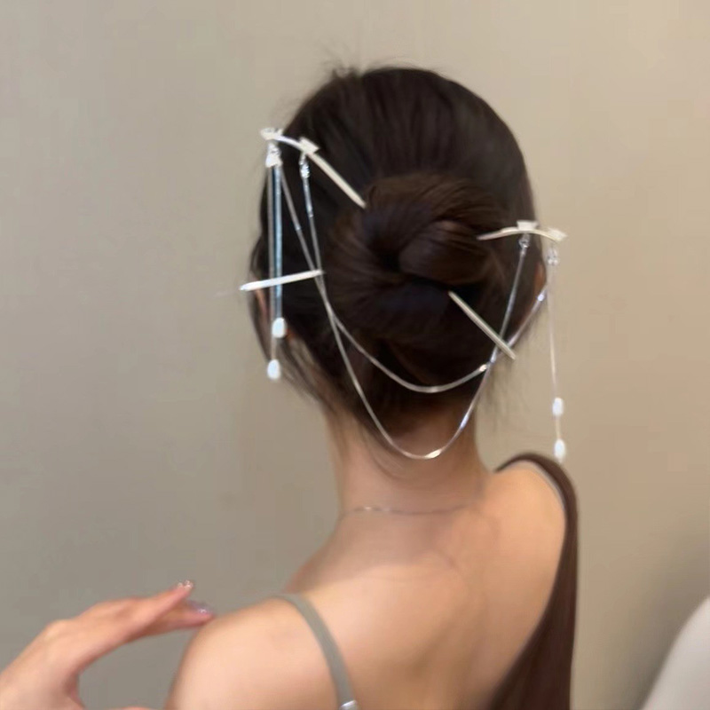 나무 은 옥 비녀 U자 한복 머리 장식 혼주 뒤꽂이 스타일 더블 핀 진주 꽃 술 체인 하 : 원소셜네트워크