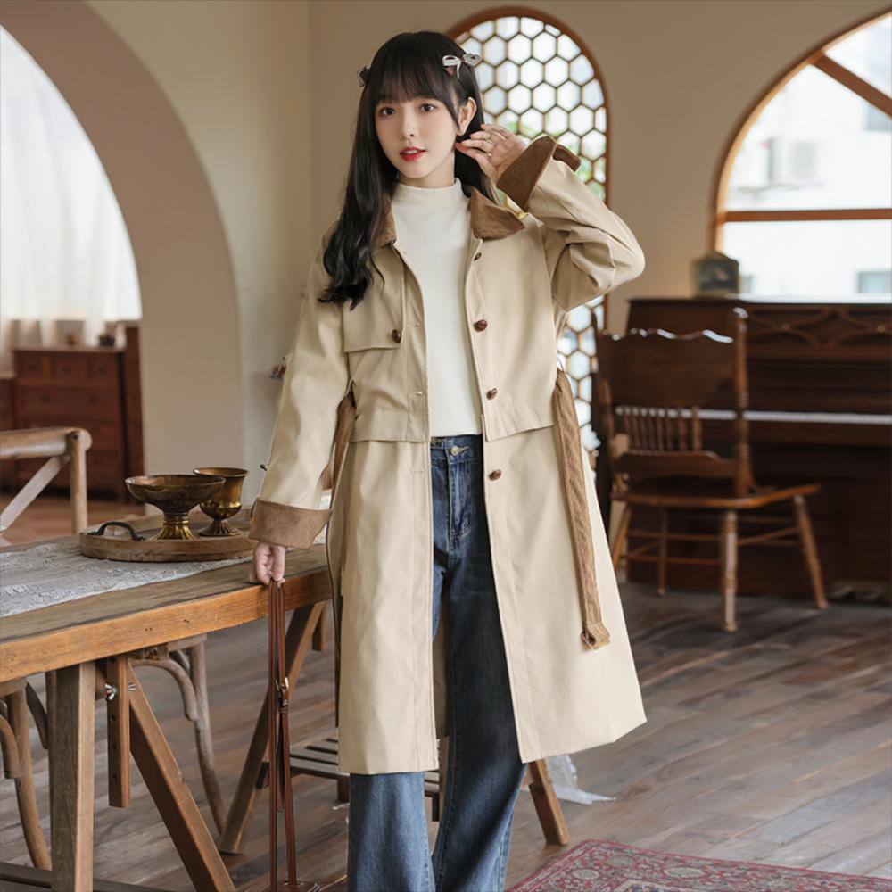 아이보리 롱 트렌치 코트 가을 겨울 라펠 투웨어 윈드 브레이커 웨이스트 : 덴마크시골언니