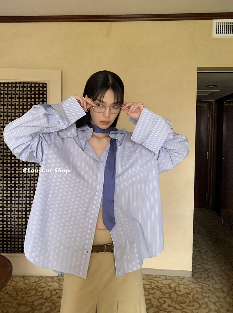 포에버 블루 스트라이프 루즈핏 셔츠 : LNC
