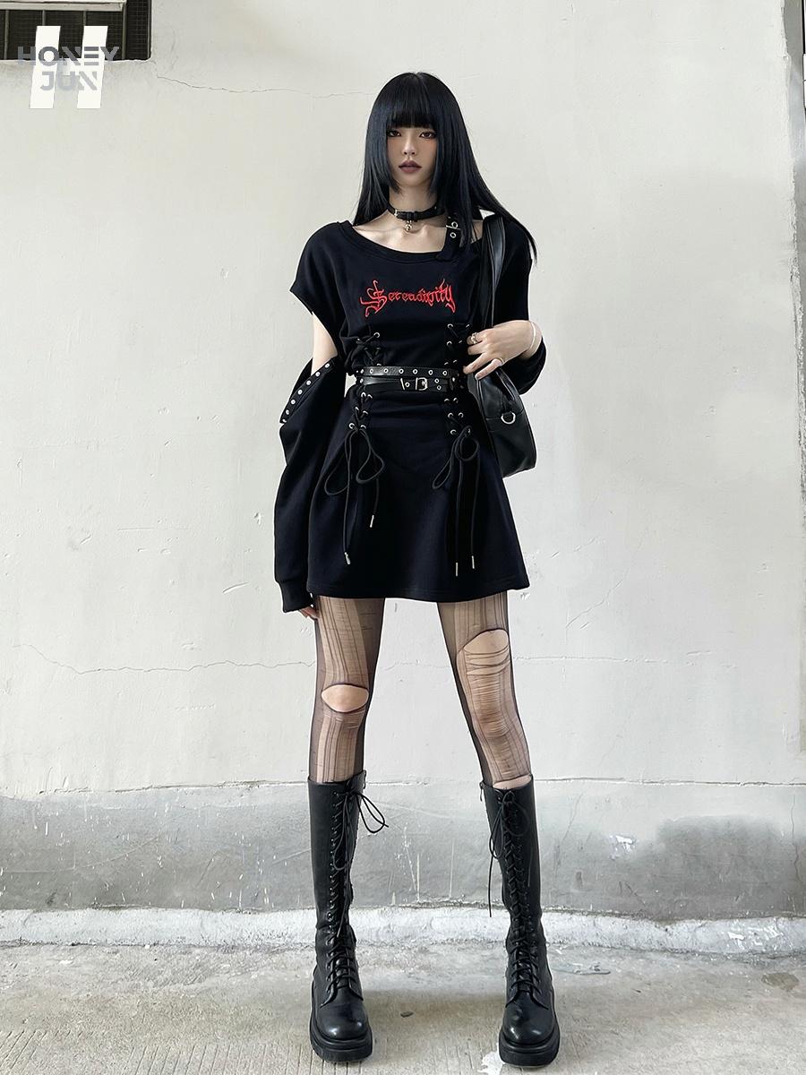 미니 블랙 원피스 드레스 고스룩 코스튬 펑크룩 : 하니준한진