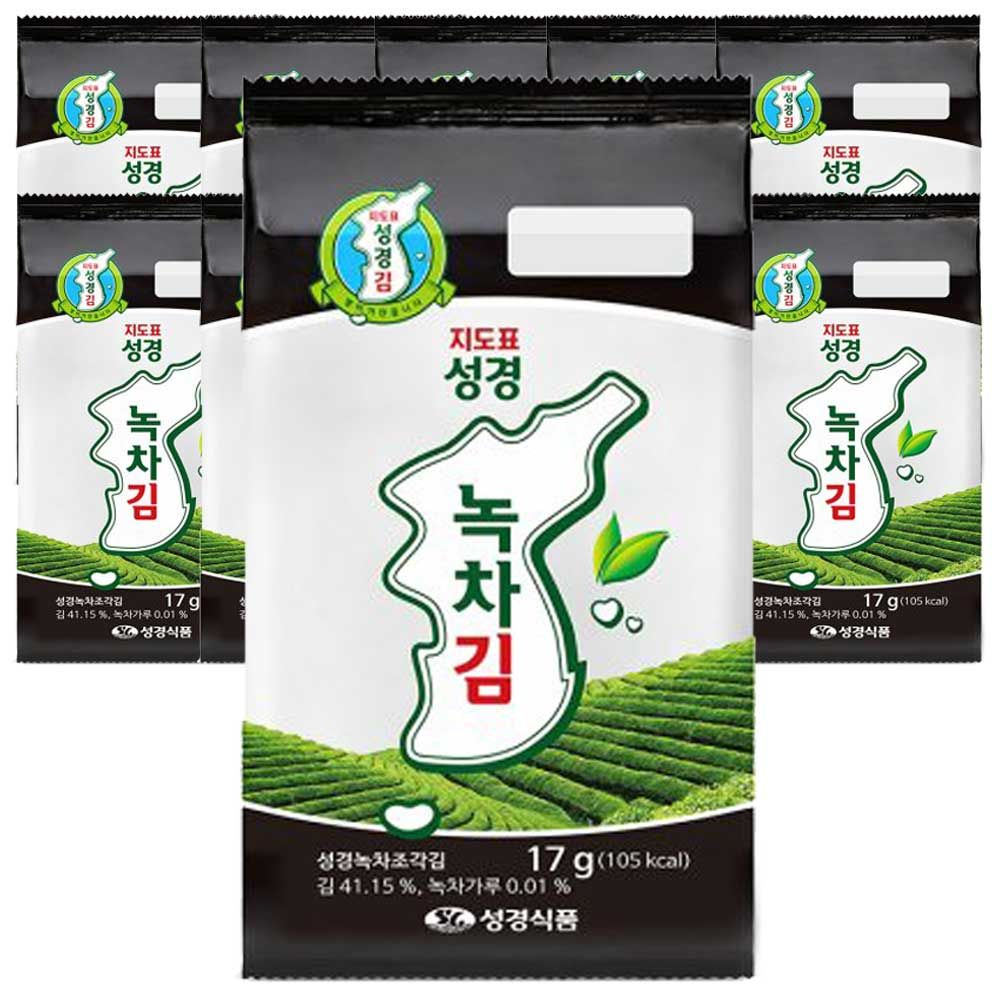 Jery1225 17g 녹차 15개 x 성경김 조각 지도표김 : 제리엘란샵