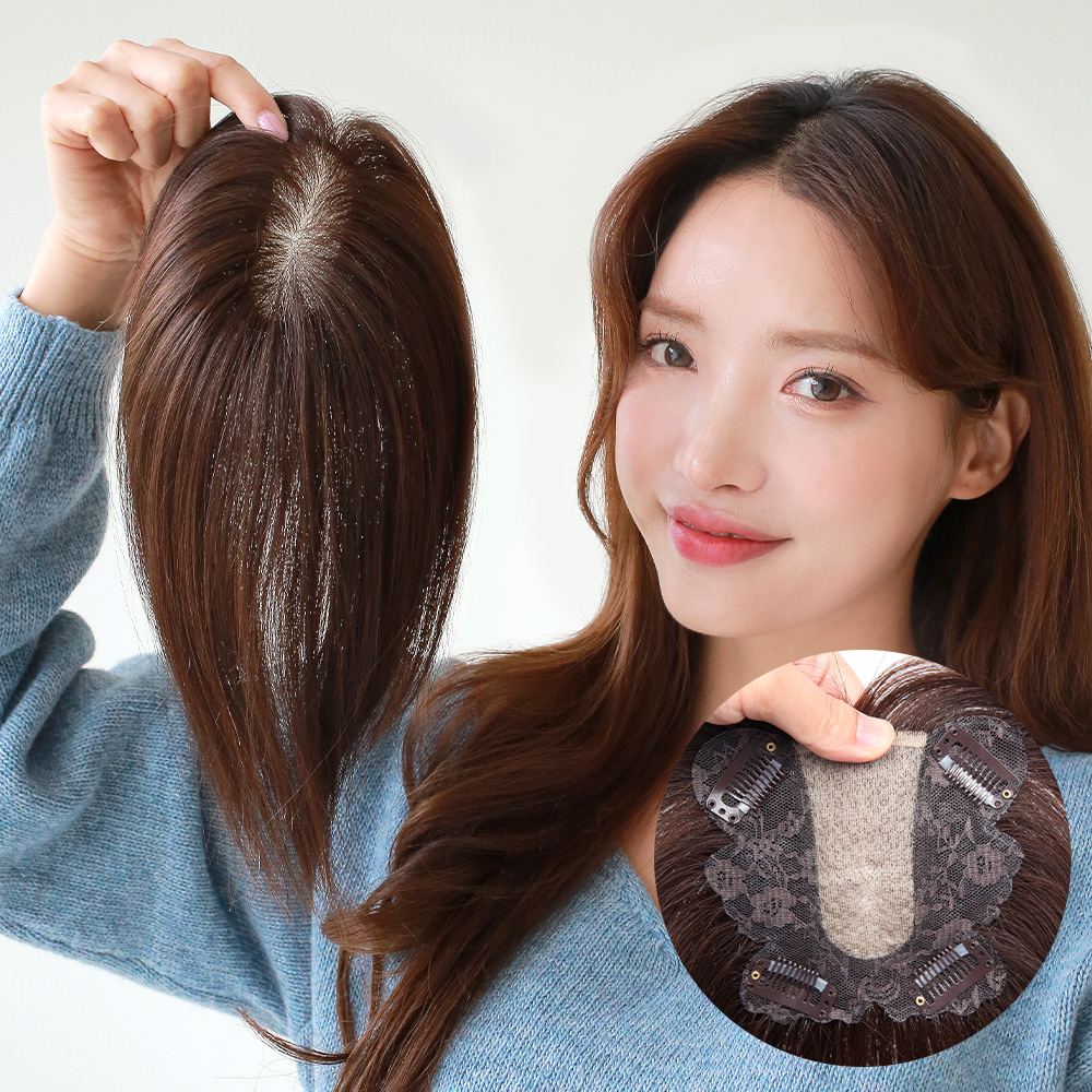 정수리가발 4핀 숱많은 불파트 인모100% 부분가발 [W2050 긴머리] : 여우가발