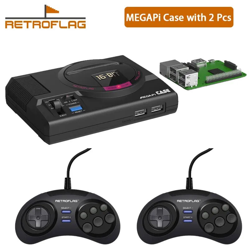레트로플래그 MEGAPi 케이스 클래식 USB 게임 컨트롤러 안전 종료 및 리셋 라즈베리 파이 3 B  플러스 2 : 모모스 스토리