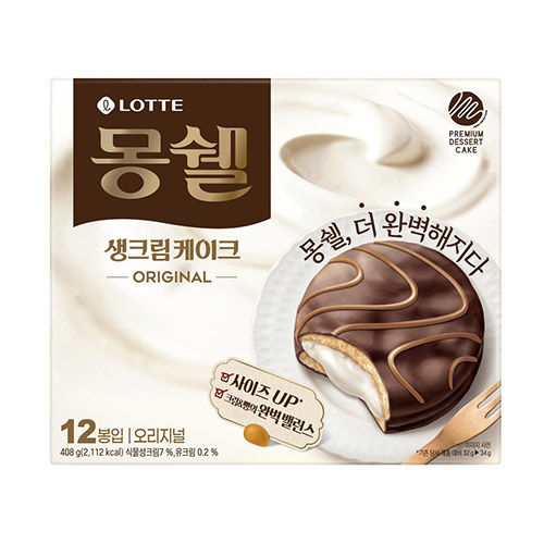 롯데 몽쉘통통 생크림케이크 오리지널 12봉입 1각 408g : 글로리마켓
