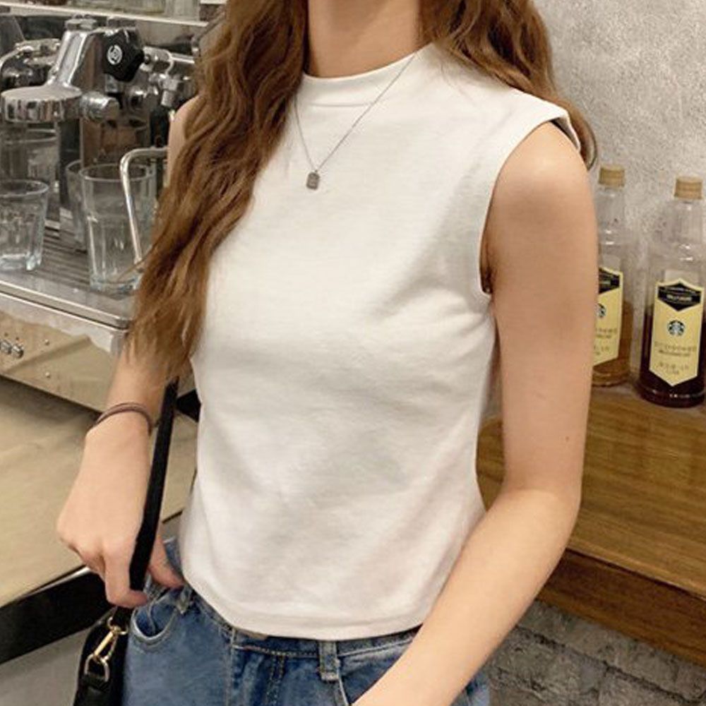 민소매 여성 티셔츠 여자 나시티 라운드넥 무지 데일리룩 나시탑 : 메인포커스온
