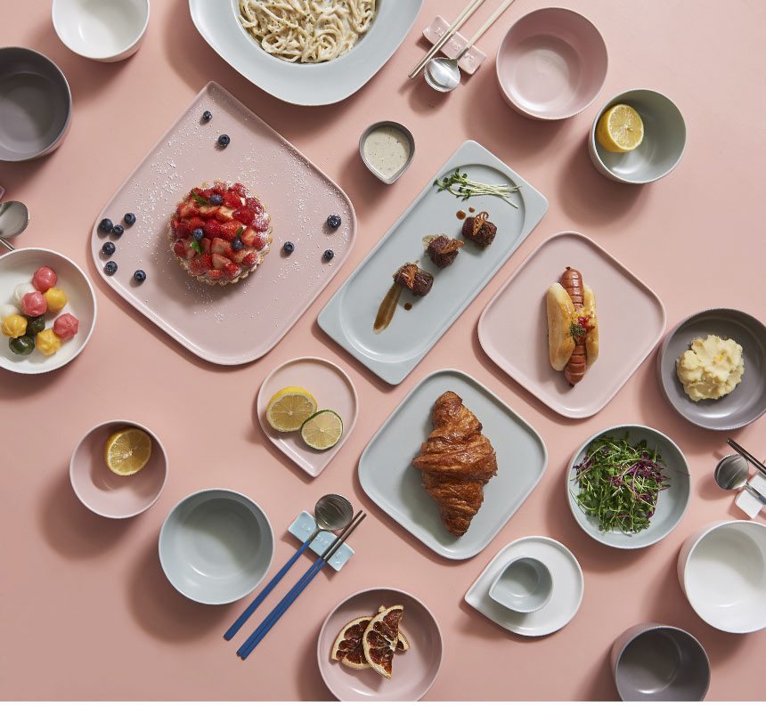 온반 4인 홈세트 21p 복숭아빛, 하늘빛, 우윳빛, 잿빛 : 아이엠디쉬