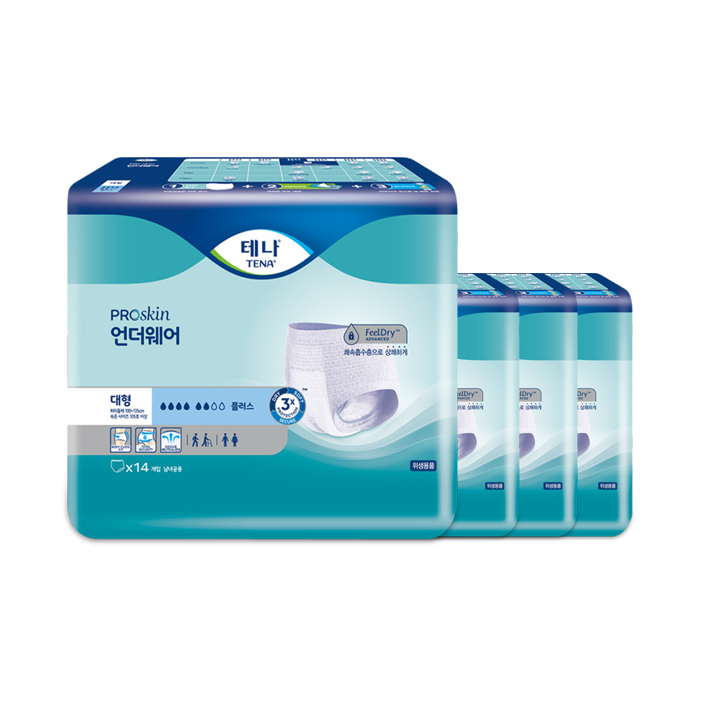 테나 언더웨어 플러스 대형 14매 4팩 성인용기저귀 팬티형 : 테나