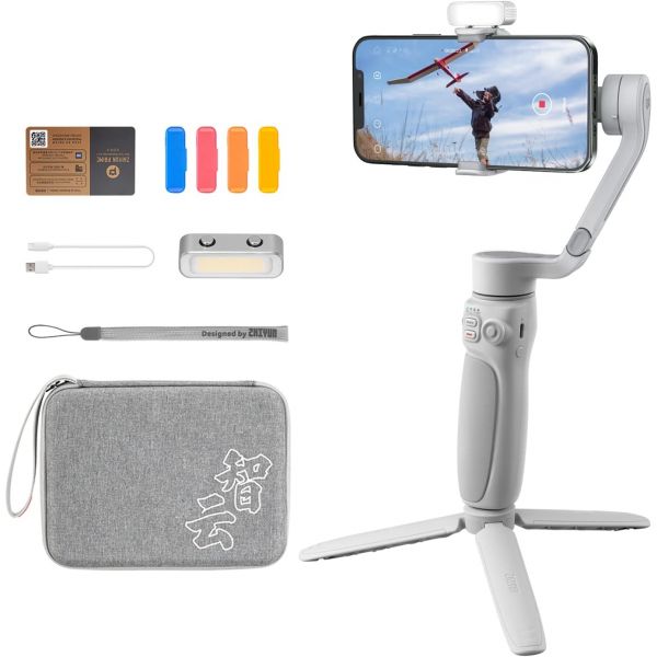 ZHIYUN Smooth Q4 콤보 짐벌 안정기, 3축 스마트폰 휴대폰 짐벌, 내장형 확장 로드, 접이식 및 휴대용, Android iPhone 브이로깅... 