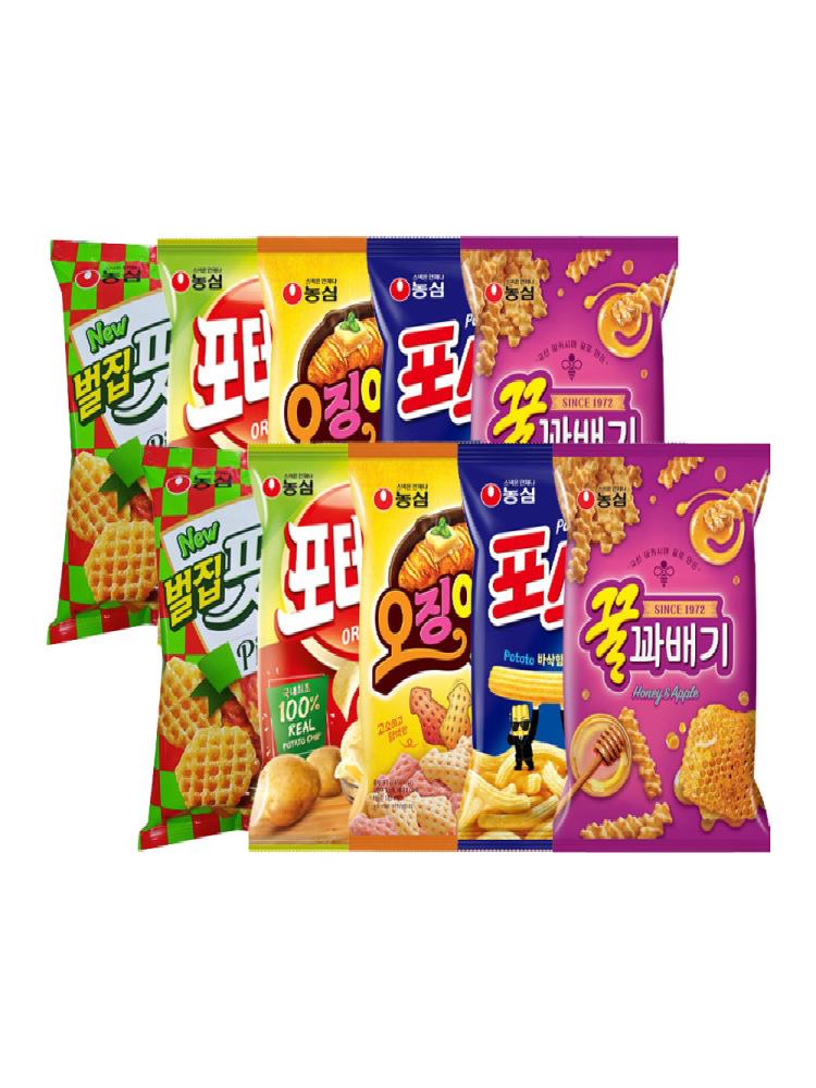 농심 오징어집, 78g, 2개 + 포스틱, 84g, 2개 + 꿀꽈배기, 90g, 2개 + 벌집핏자, 90g, 2개 + 포테토칩, 60g, 2개 : 떨이천국