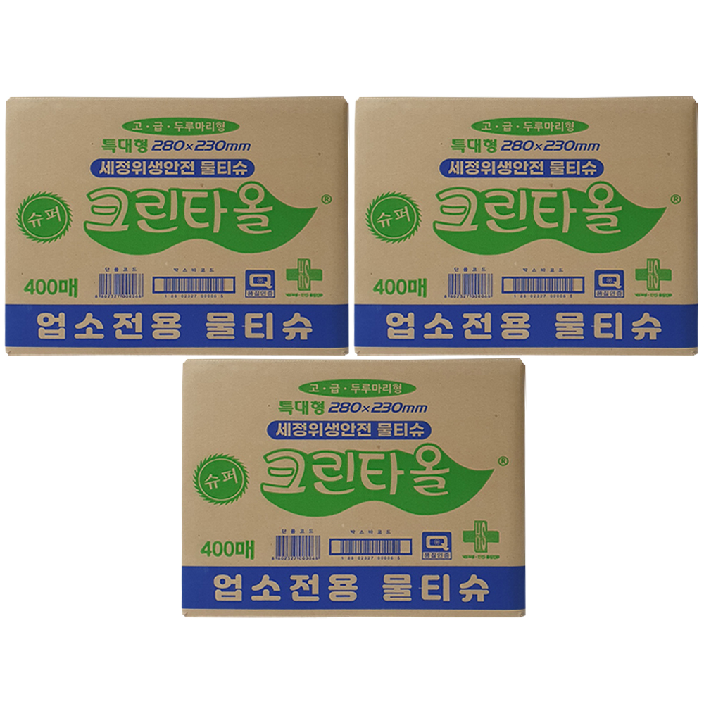슈퍼크린타올 1200매 (400매 x 3개) 업소용물티슈 : 늘푸른테크