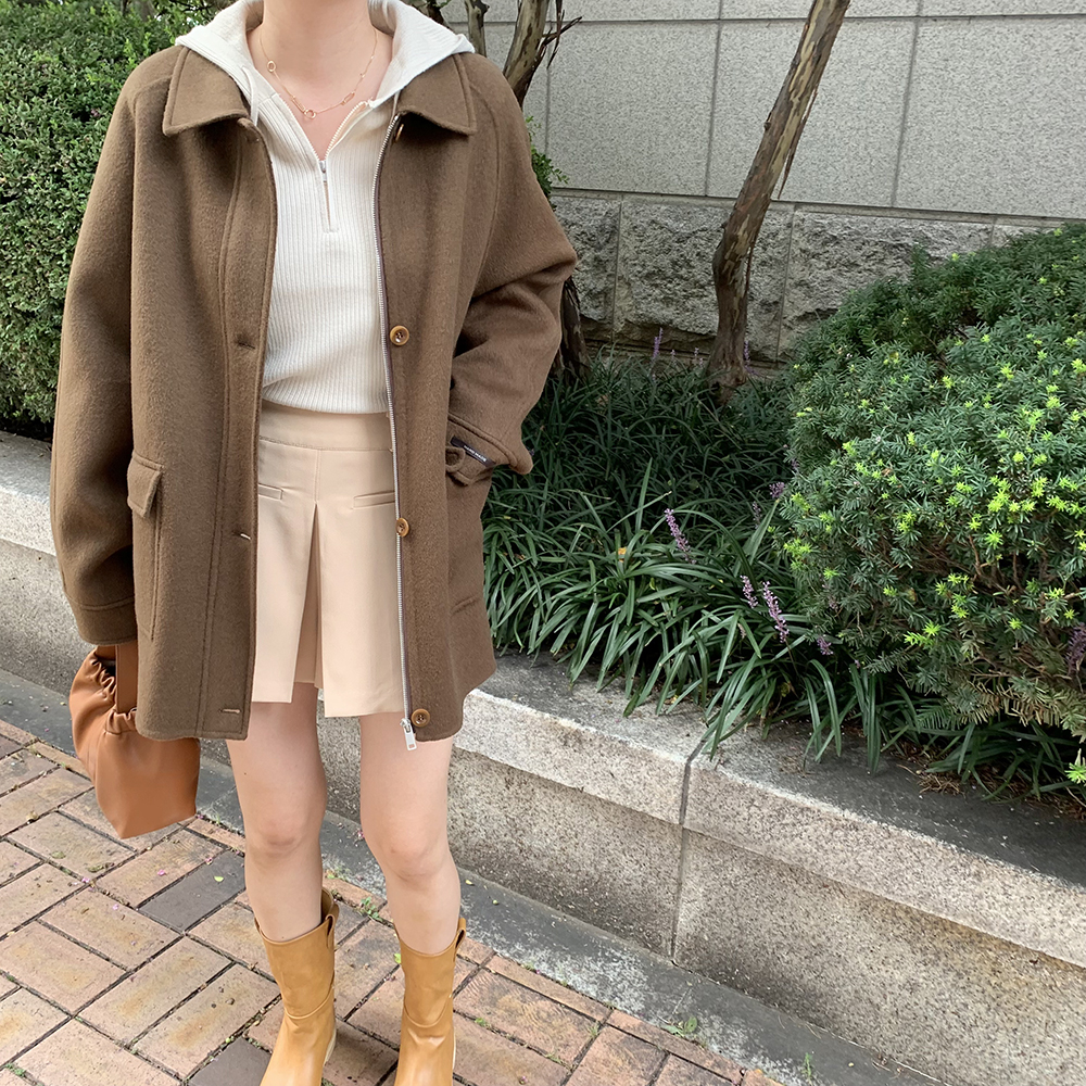 버튼 하프 핸드메이드 코트 : 에스무드