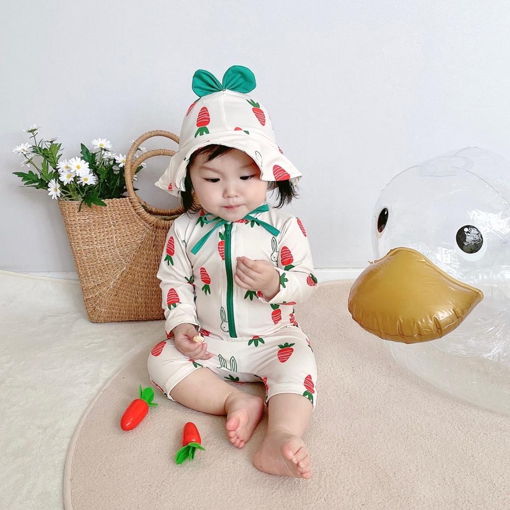 아기 수영복 6개월 7개월 8개월 백일 두 돌 유아 남자 여자 바니 래쉬가드 썬햇세트 : 베베비치