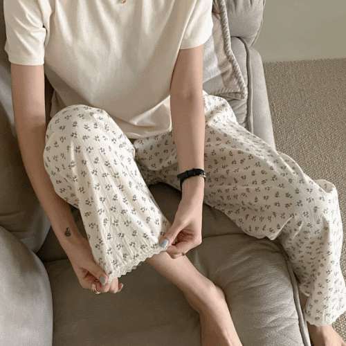 국산 일랑 플라워 순면 잠옷 긴바지 2color : 몽땅잡화