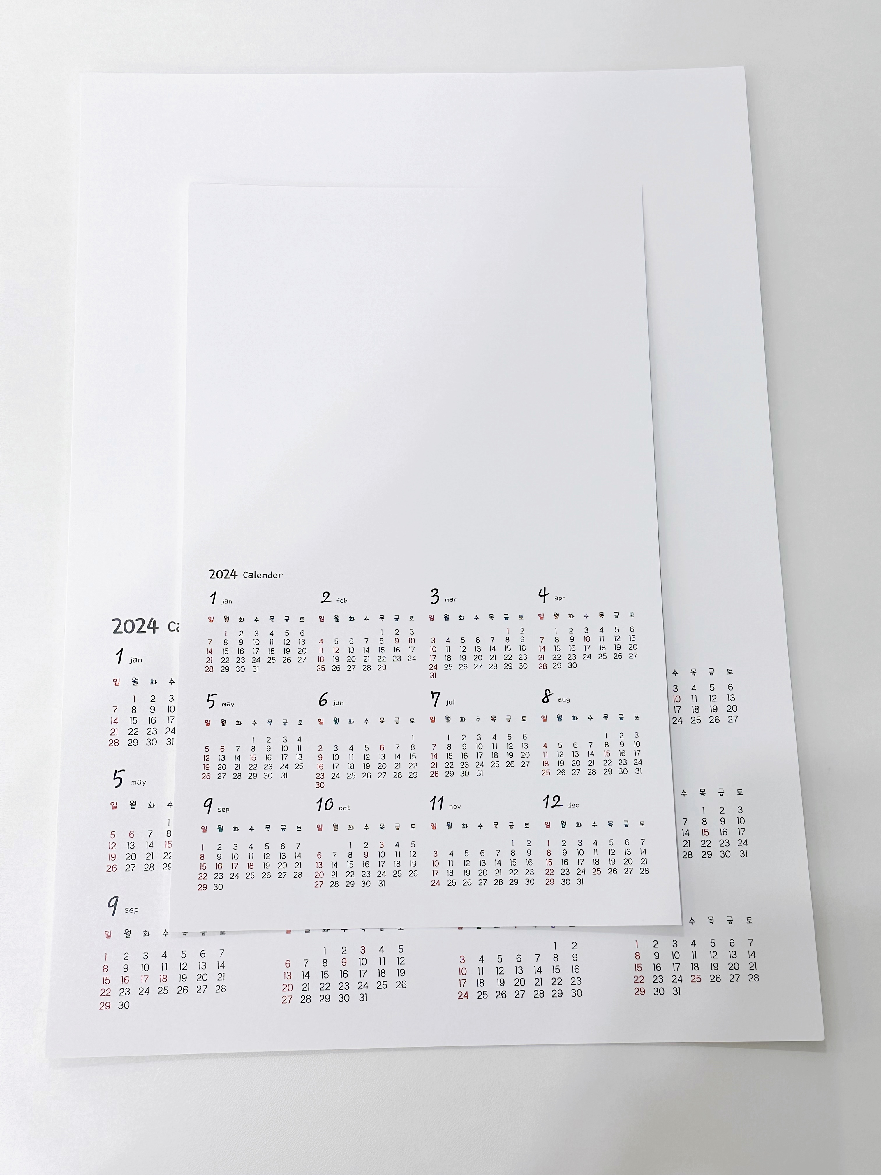 2025년 캘리그라피 무지 달력  DIY 연  한장 달력 만들기 수강생구매 소 : 신디하이