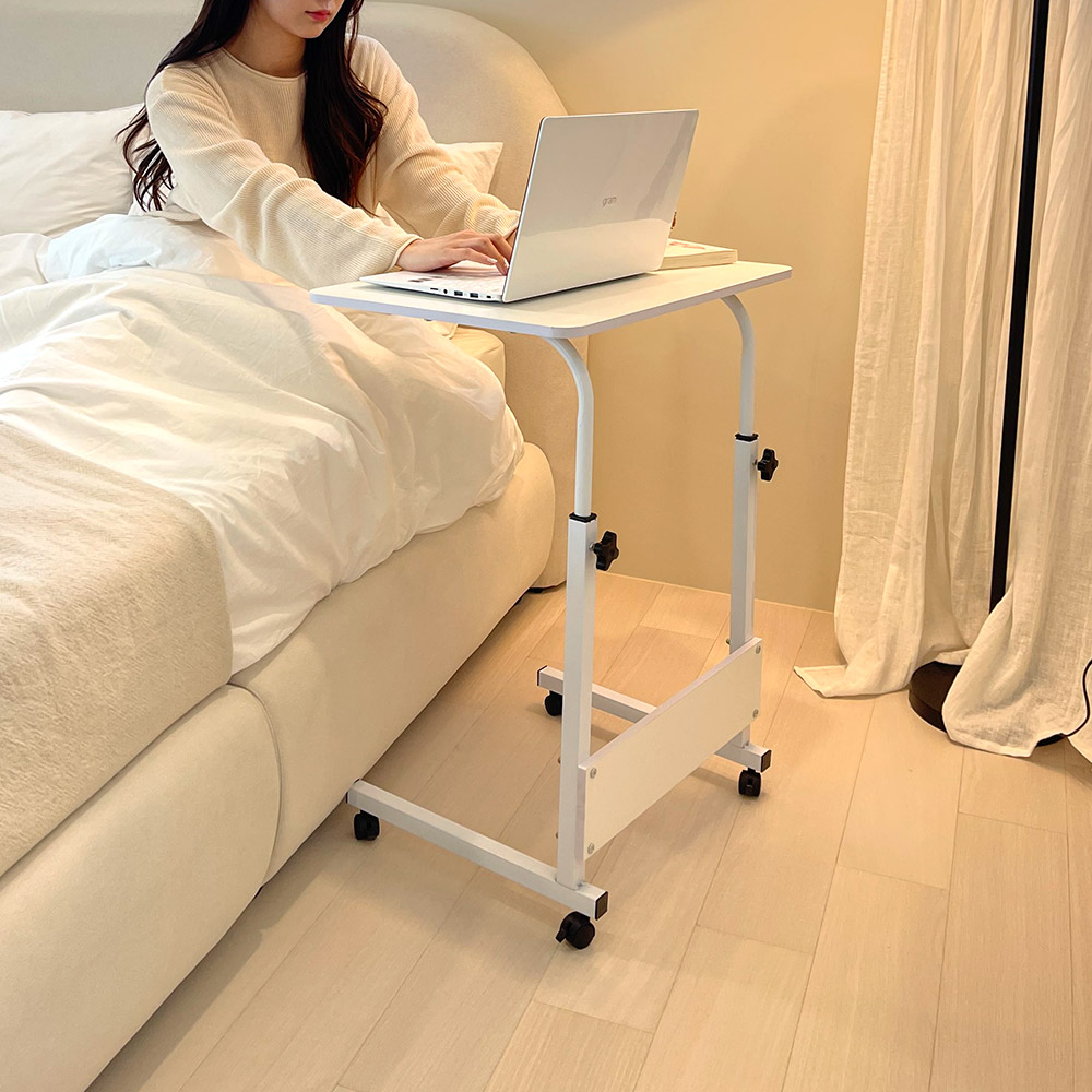멀티 이동식 높이조절 쇼파 침대 사이드테이블 보조 간이 노트북테이블 60x40 화이트 : 엠에스엘샵