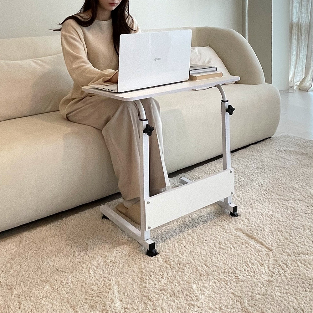 멀티 이동식 높이조절 쇼파 침대 사이드테이블 보조 간이 노트북테이블 60x40 화이트 : 엠에스엘샵