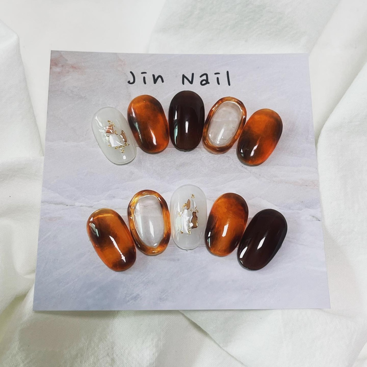 자개포인트 영롱 호박 수제네일팁 : 진네일-jinnail