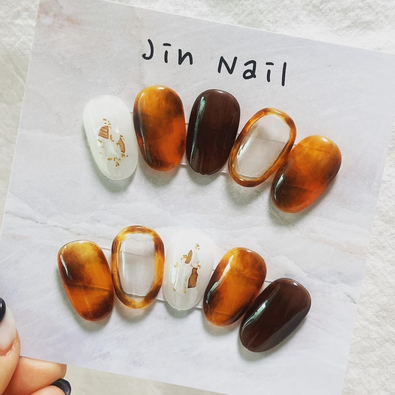 자개포인트 영롱 호박 수제네일팁 : 진네일-jinnail