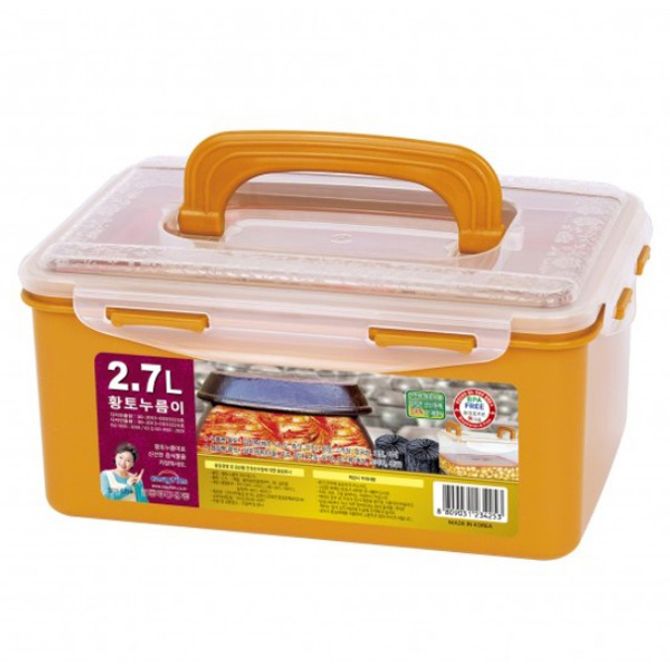 황토 밀폐용기 김치통 냉장고 정리 용기 반찬통 2.7L : 엠투코리아
