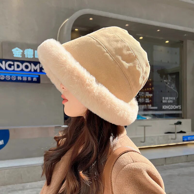 여성 겨울 모자 버킷햇 벙거지 부드럽고 두꺼운 봉제 야외 따뜻한 비니 어부 패션 트렌드 방풍 파나마 신제품 : 지소다연구소