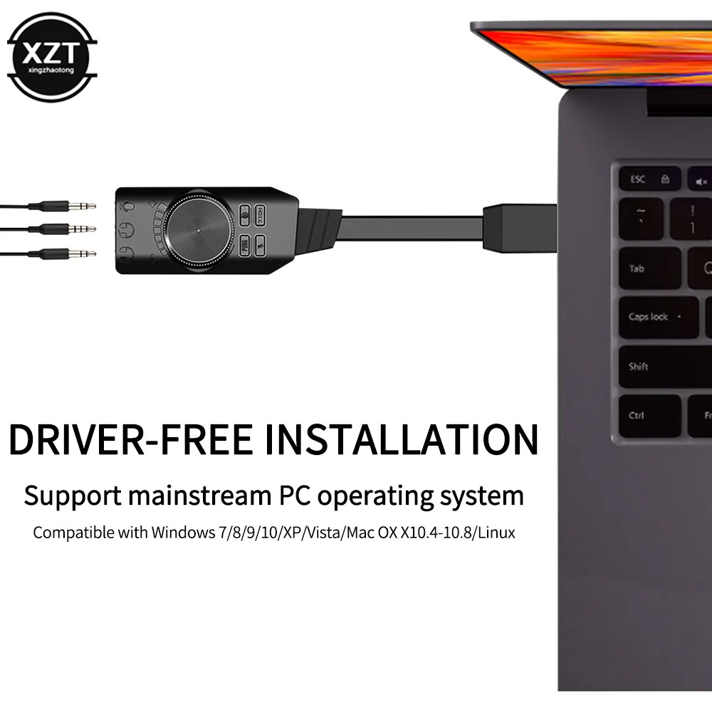 7.1 채널 사운드 카드 USB 오디오 인터페이스 헤드폰 어댑터 마이크 스피커 노트북 PC용 전문 게임용 : 뚜꾸몰