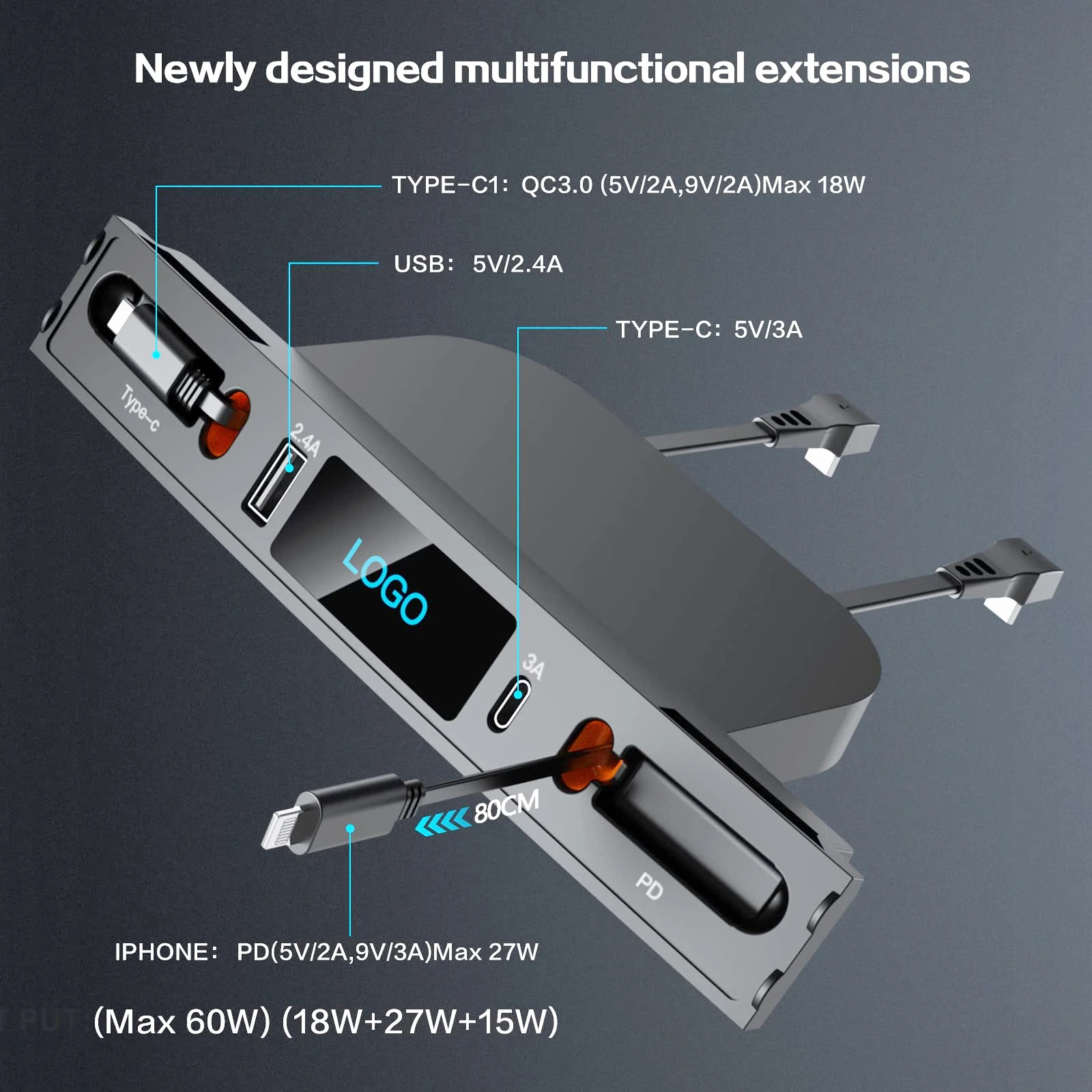 테슬라 도킹 스테이션용 지능형 고속 충전기 USB 션트 허브 모델 3 Y용 중앙 제어 분배기 80cm 라인 27W : 뚜꾸몰