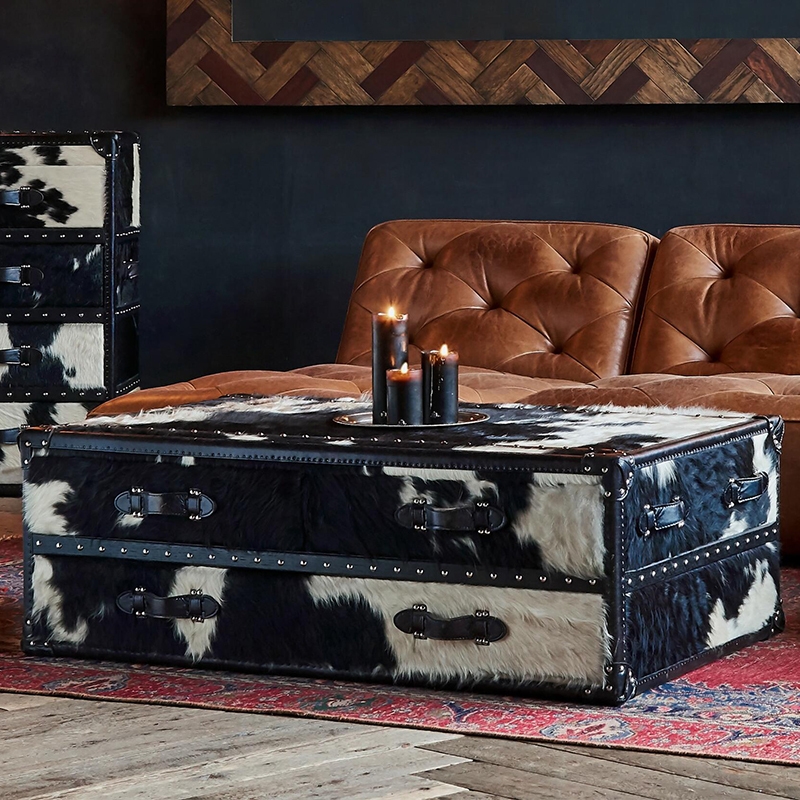카페 거실 인테리어 레트로 박스 스타일 나무 티테이블 영국... 탁자, Timothy Oulton 포도 수확 암소 가죽, 가죽 케이스 테이블, 여가 방 : 구쩜구