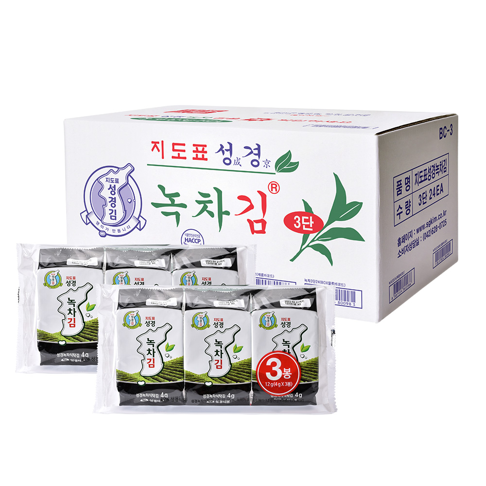 [성경김본사] 녹차 도시락김(식탁김) 4g - 3봉X24개 (총 72봉) - 대용량 : 주식회사 성경식품